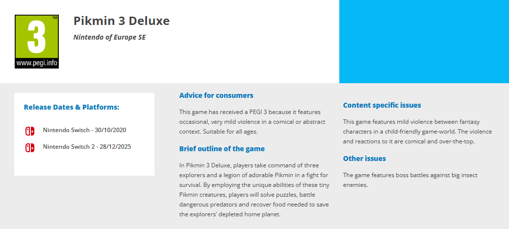 欧洲给皮克敏3豪华版Switch 2分级，任天堂啥计划？