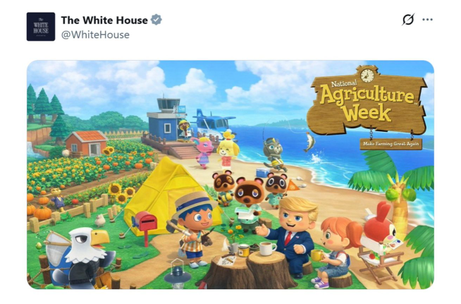 白宫又双叒用日本游戏IP做图 这回轮到动森了