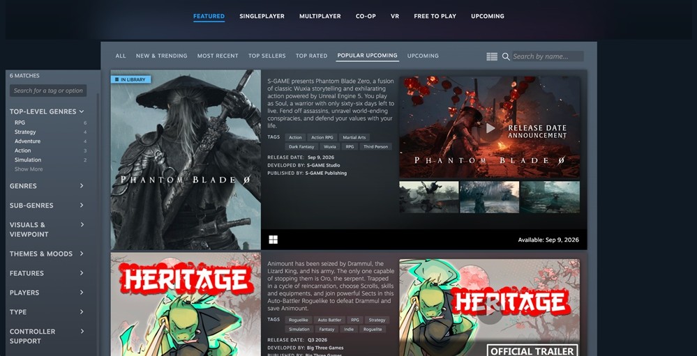 Steam新增武侠仙侠标签，找中国风游戏更轻松