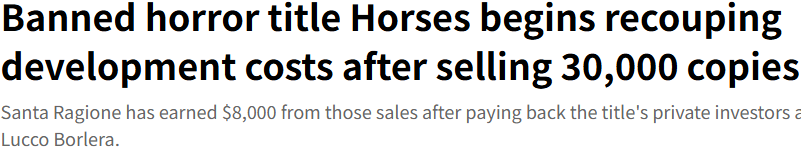 邪典恐游Horses销量3万仍未回本,这游戏到底有多诡异?