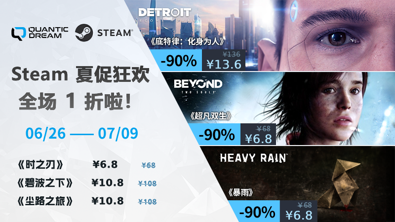 Steam夏促狂欢！26日至7月9日，Quantic Dream多款游戏低至1折